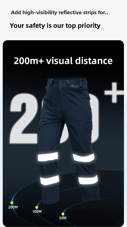 Men's Work Pants for Electricians, Auto Repair, Reflective Strips, Construction Site Trousers, Loose Labor Protection Pants Over