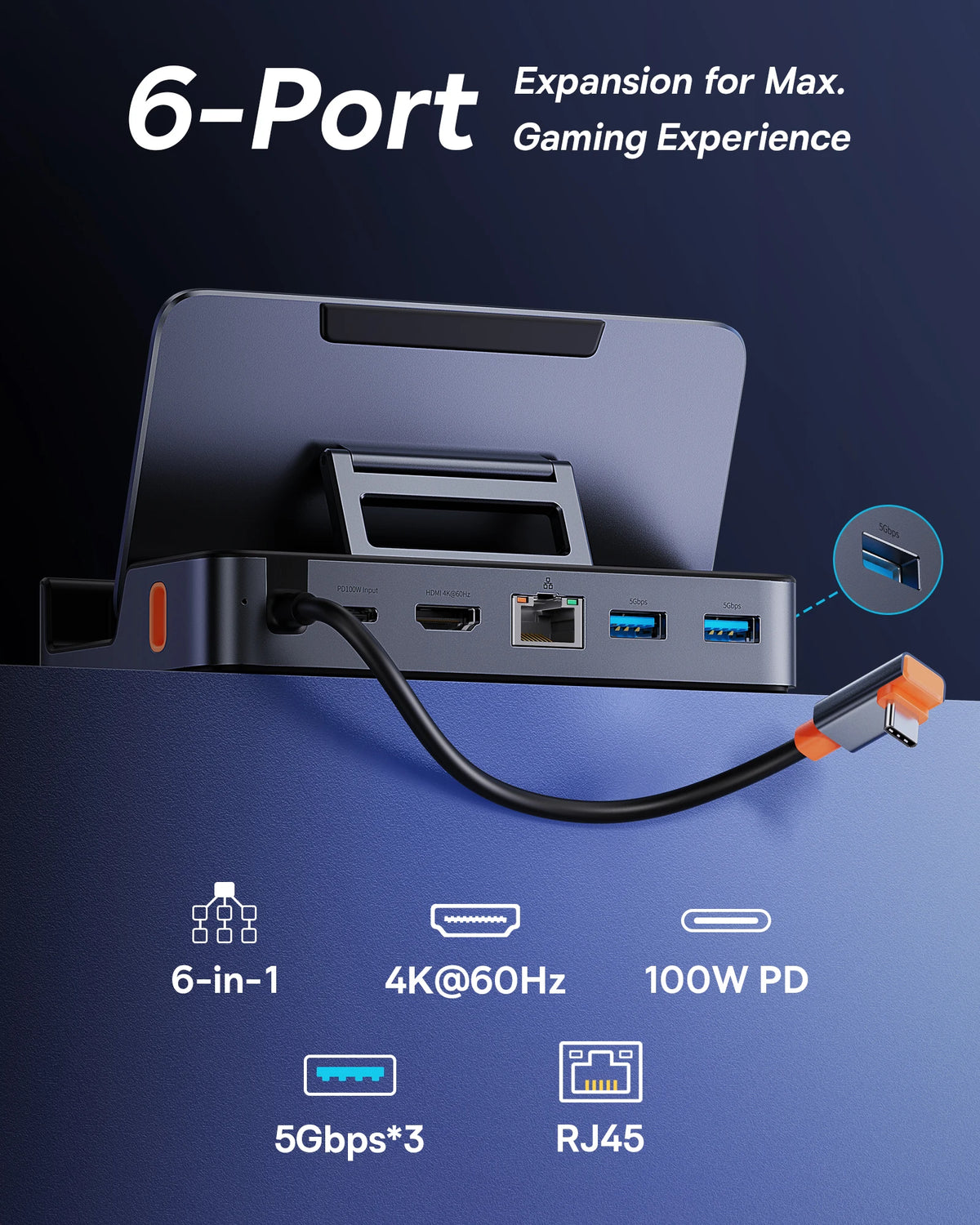 Baseus GamerX 6-port USB-C-docka – HDMI 4K 60 Hz och RJ45
