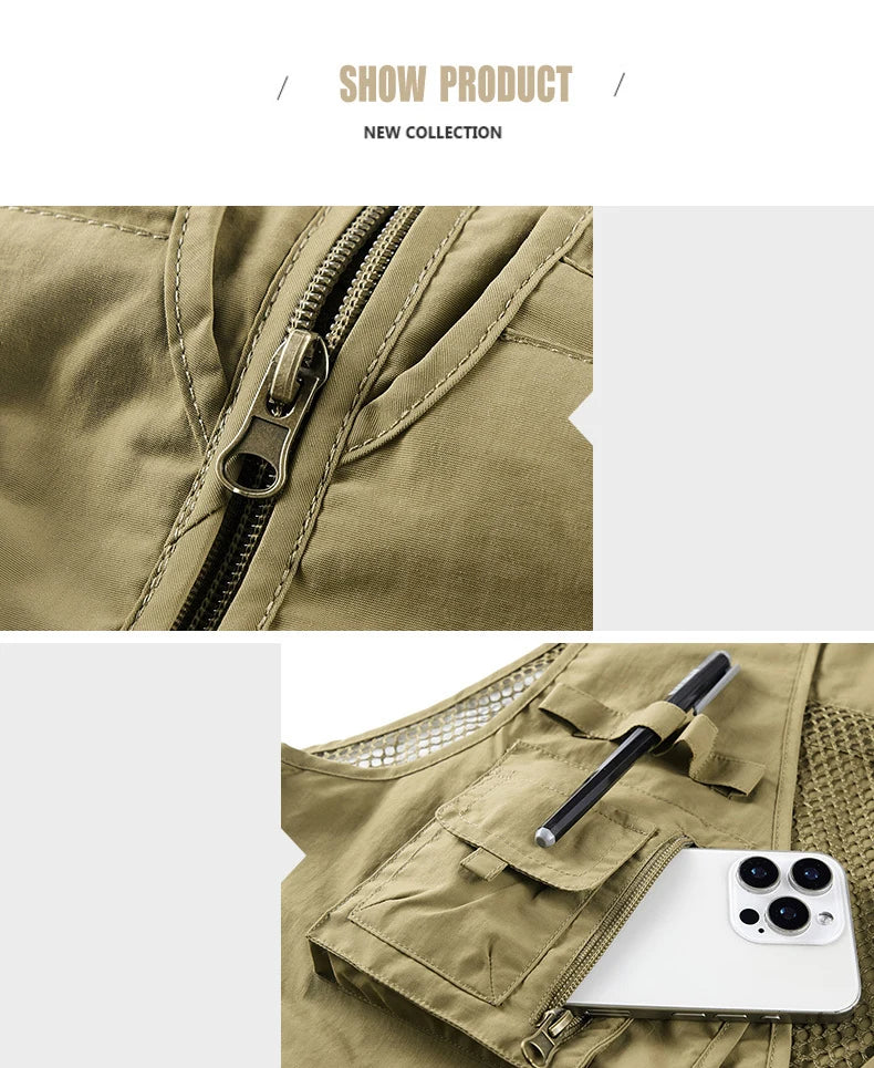 Fishing Vest Breathable Fishing Travel Mesh Vest with Zipper Pockets Summer Work Vest for Outdoor Activities