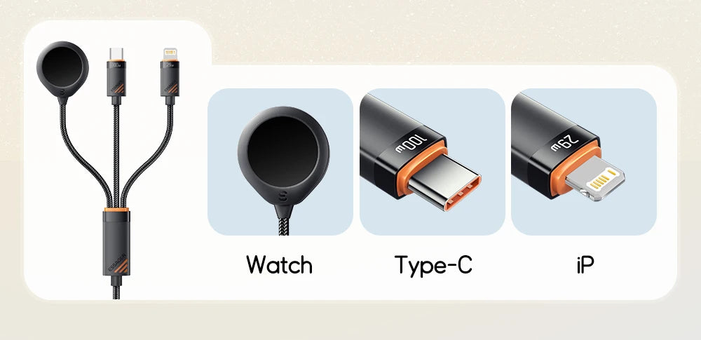 3-i-1 laddkabel för USB-C, Lightning och Apple Watch – 1,2 m