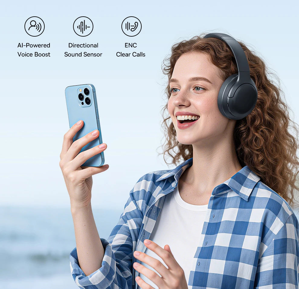 Baseus BH1 Lite Wireless Headphones Bluetooth 6.0 ENC Clear Call Headsets Super Bass Hit Earphones 80H Playtime Over Ear Headset