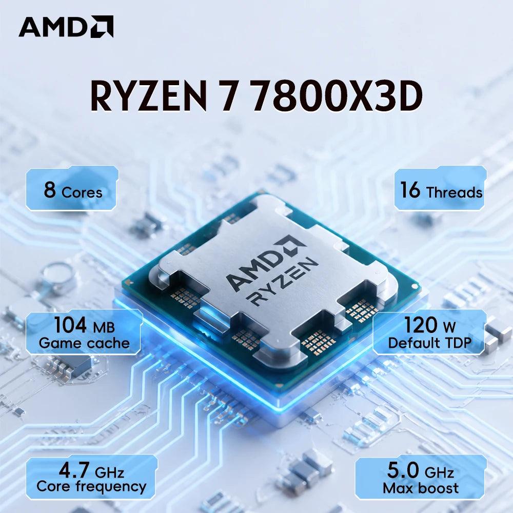 AMD Ryzen 7 7800X3D Gaming CPU Processor 8-Cores 16-Thread GHz 120W TDP 100-00000910 R7 7800x3d Desktop Computer Accessories No Fan
