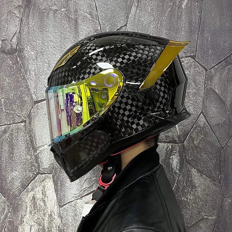 ORZ Carbon Fiber Motorcycle Helmets Men's and Women's Four Seasons Lightweight Helmets Motocross Color Lens Cosas Moto