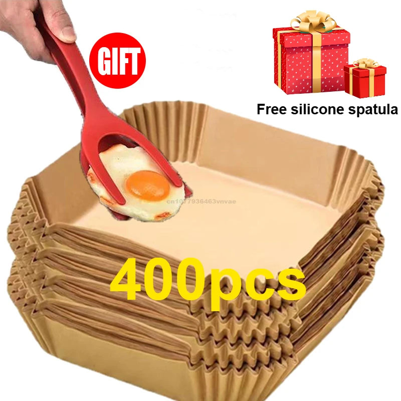 Engångspapper för Airfryer 20cm – Oblekt Bakplåtspapper med Silikonbeläggning, Rund och Fyrkant