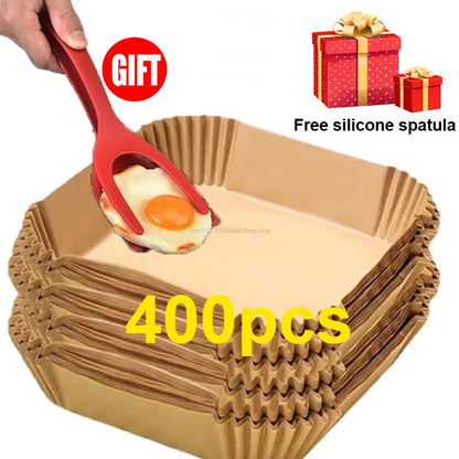Engångspapper för Airfryer 20cm – Oblekt Bakplåtspapper med Silikonbeläggning, Rund och Fyrkant