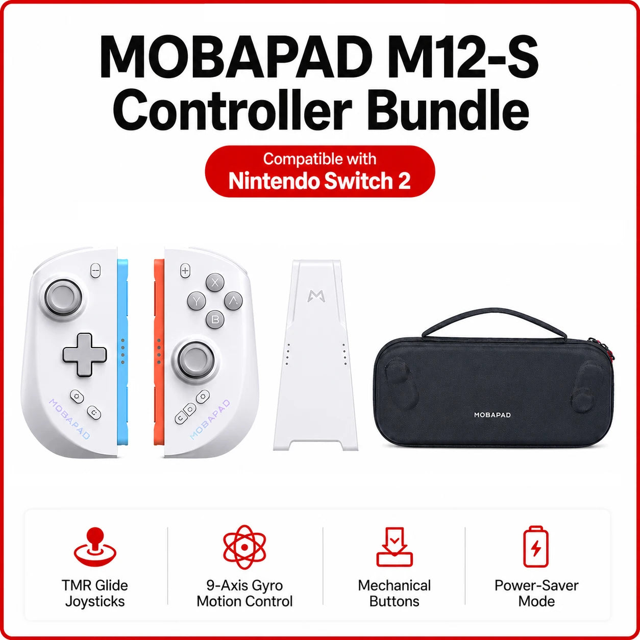 MOBAPAD M12 S Gaming Controller for Switch 2 with TMR Sticks, Mechanical Buttons, 9-Axis Gyro Motion Control, Power-Saver Mode