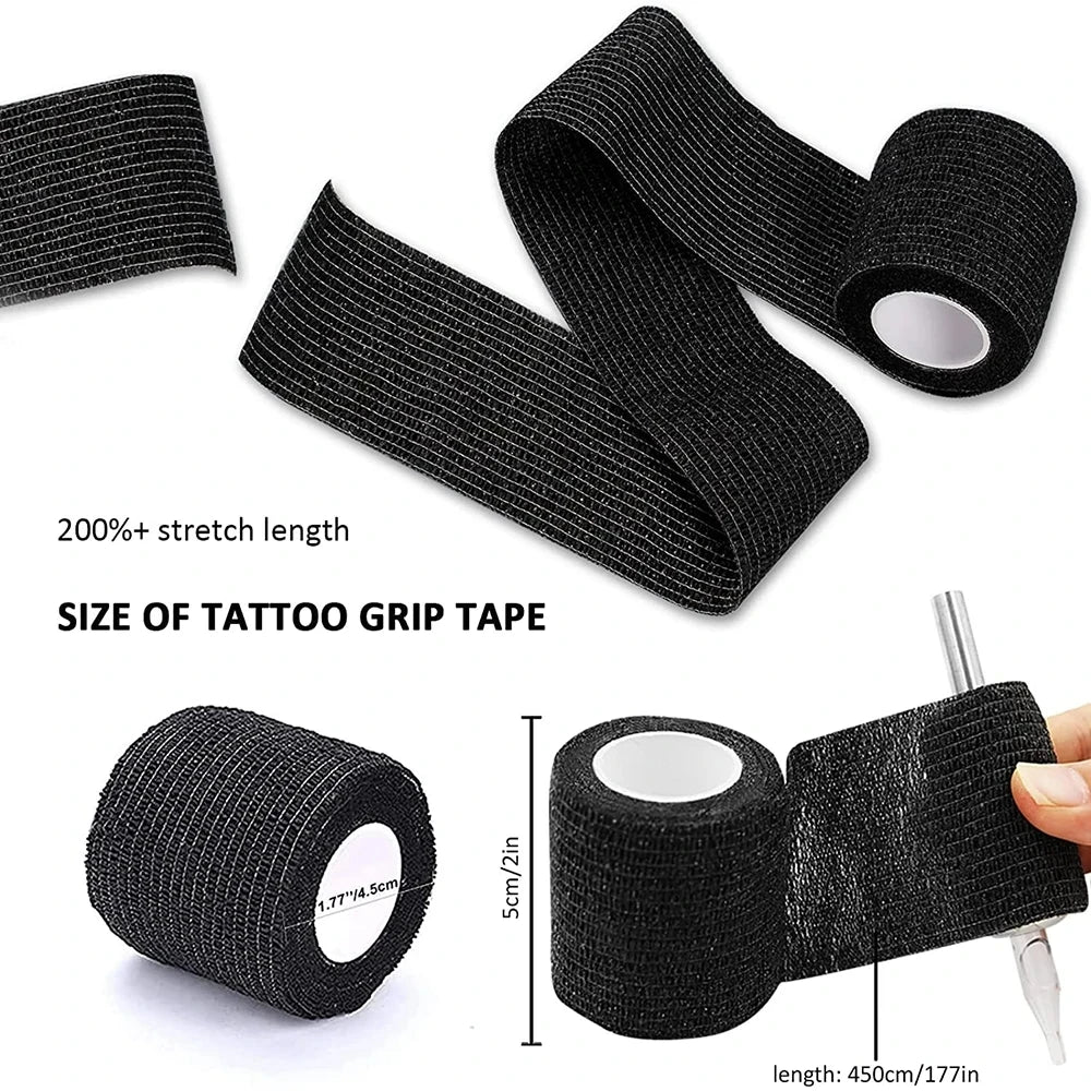 48/24/3PCS Black Tattoo Grip Cover Wraps Self-Adhesive Elastic Bandage Tape Breathable Strong Sports Tape Athletic Bandage Rolls