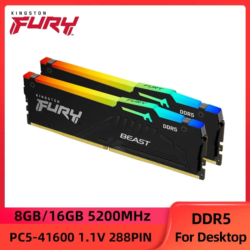 Kingston FURY Beast DDR5 RGB 8GB 16GB 4800 5200 5600MHz Desktop AMD Intel CPU Motherboard Memory RAM 288PIN 1.1V