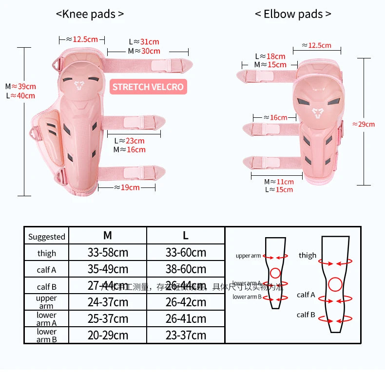 Motocross Knee Pads & Elbow Pads Set Adult Black Pink Leg And Elbow Protective Gear for Dirt Bike Motorcycle For Riding M-L