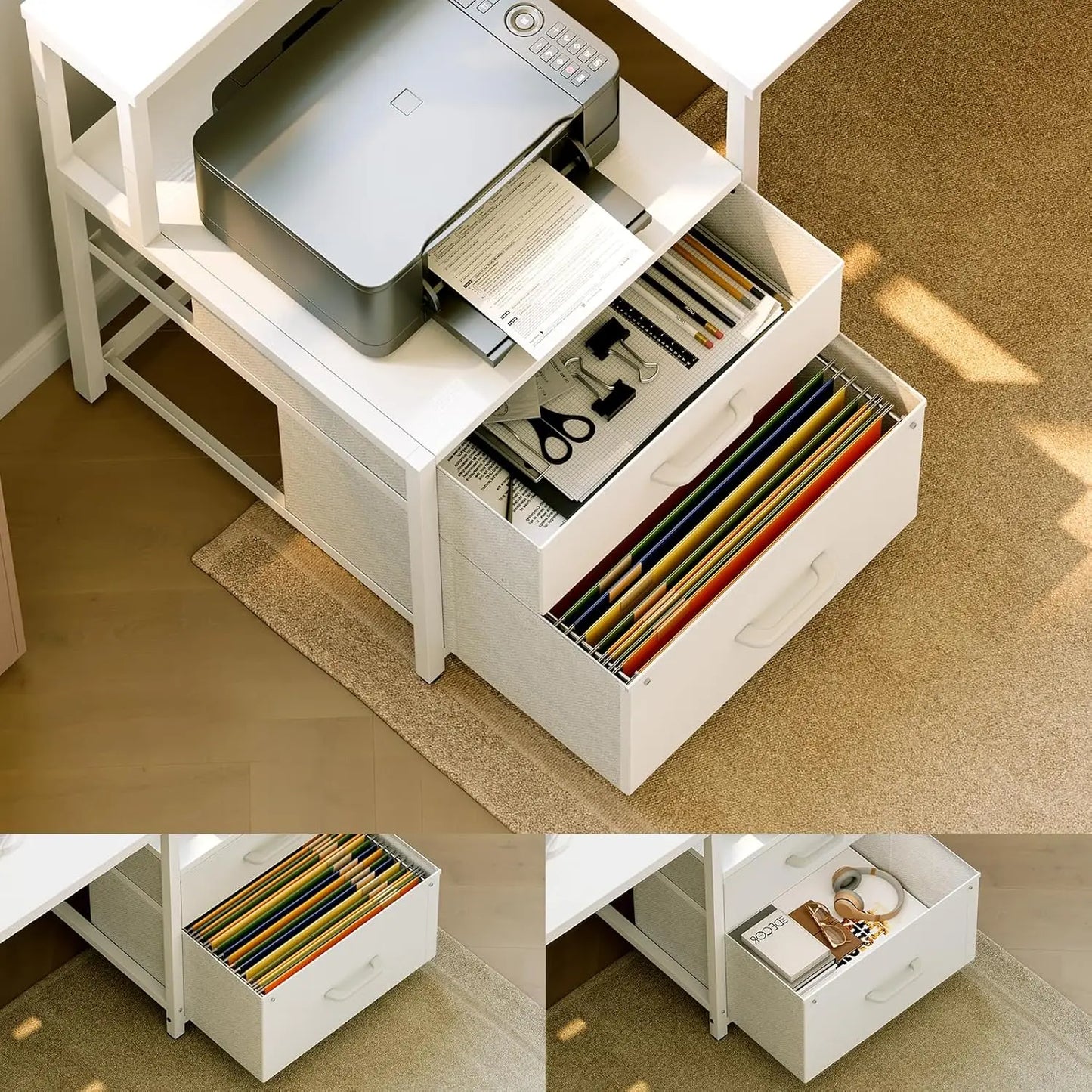 Coleshome desk with Drawers, 189.3 × 100cm Reversible Corner desk Large with 2 sockets & USB Charging Port, White