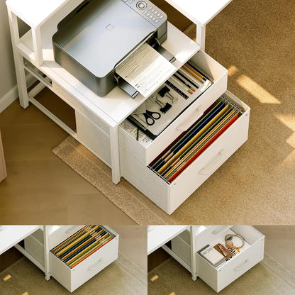 Coleshome desk with Drawers, 189.3 × 100cm Reversible Corner desk Large with 2 sockets & USB Charging Port, White