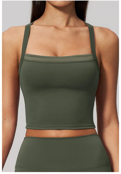 Women Criss Cross Back Yoga Tank Top Push Up Sports Bra Fitness Running Workout Gym Vest Color Block Sport Underwear Crop Top