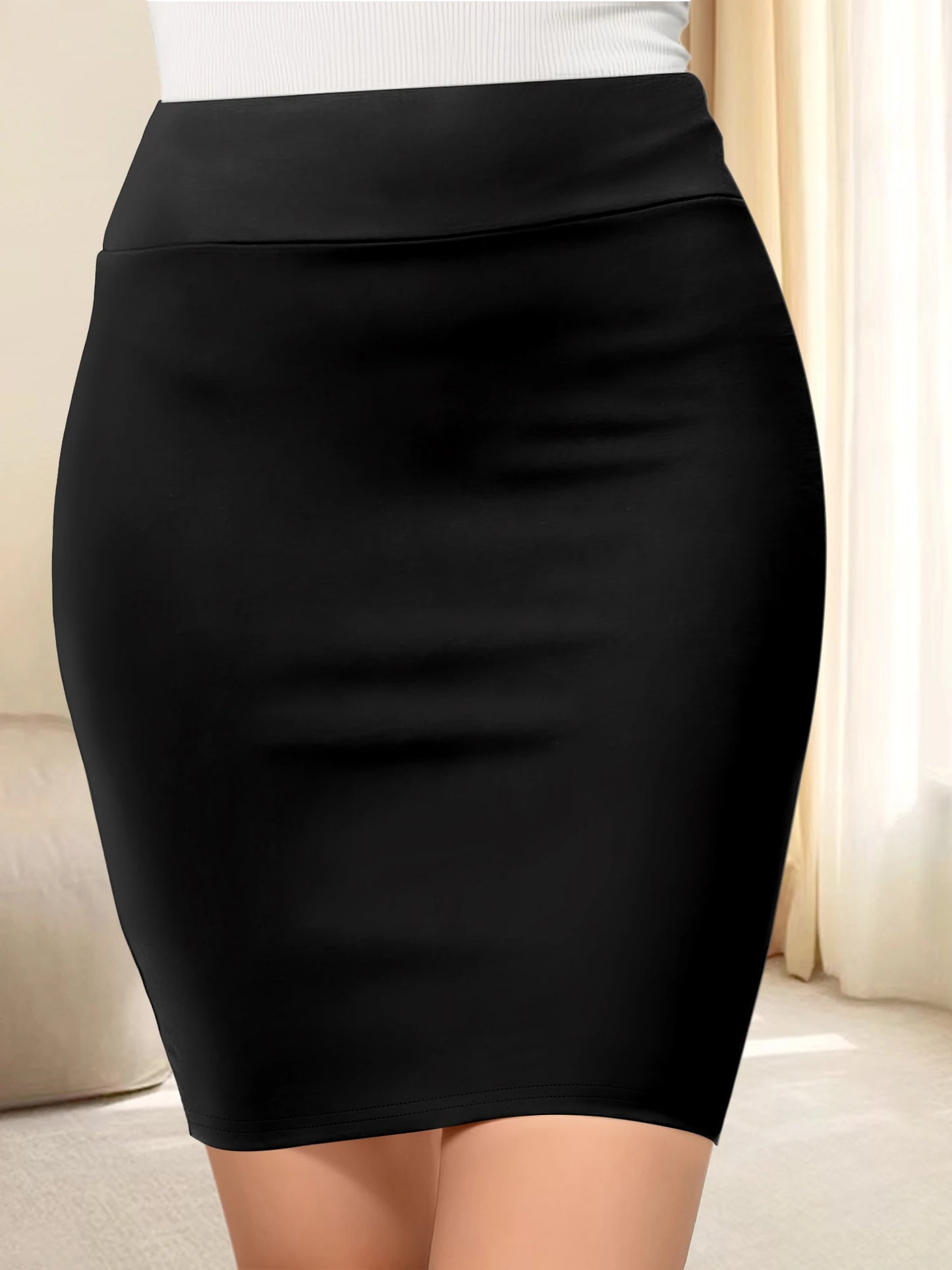 High-Waisted Tight Fit Mini Skirt - Stretchy Soft Fabric, Slim Bodycon Silhouette, Timeless Solid Colors