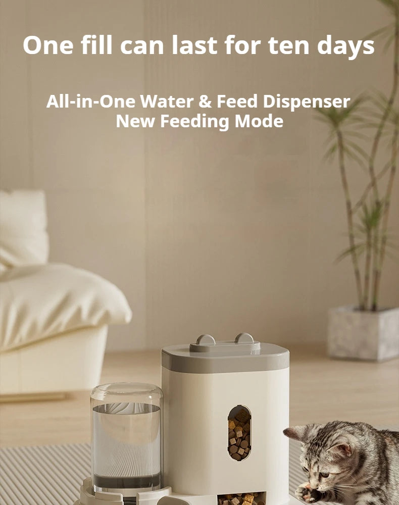 2-in-1 Large Capacity Cat Automatic Feeder, Water Dry Wet Separation Design No Battery Required - For Cats Small Dogs