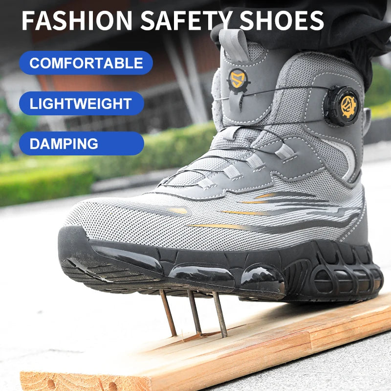 2026 High-Top Rotating Buckle Safety Shoes for Men and Women, Labor Protection Shoes, Protective Shoes, Work Shoes, Shock-Resist