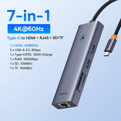 Baseus USB-C-hubb med HDMI, USB 3.2 och flera anslutningar