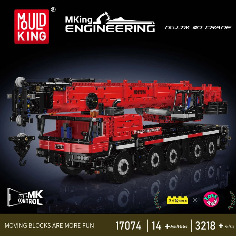 Mould King 17073 17074 Teknisk Bil Leksak Fjärrstyrd LTM 1110 Kran Byggkloss Set