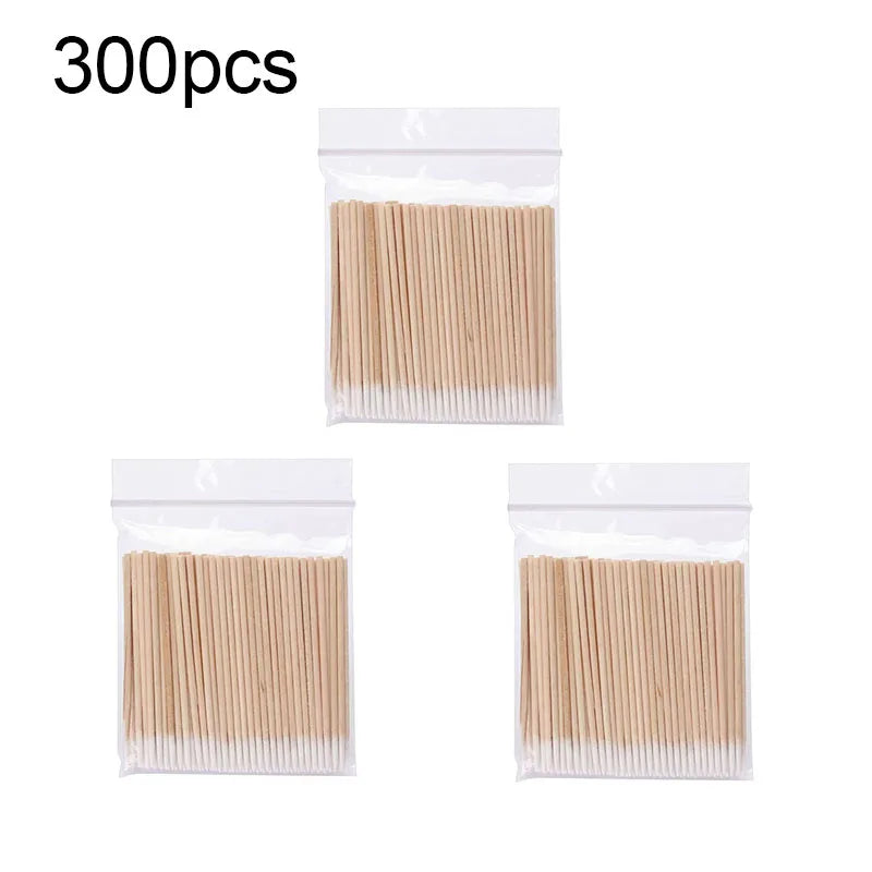 100/300/500Pcs Nails Wood Swab Cleaning Sticks Wooden Cotton Head Bud Tip Manicure Detail Corrector Nail Polish Remover QJB01