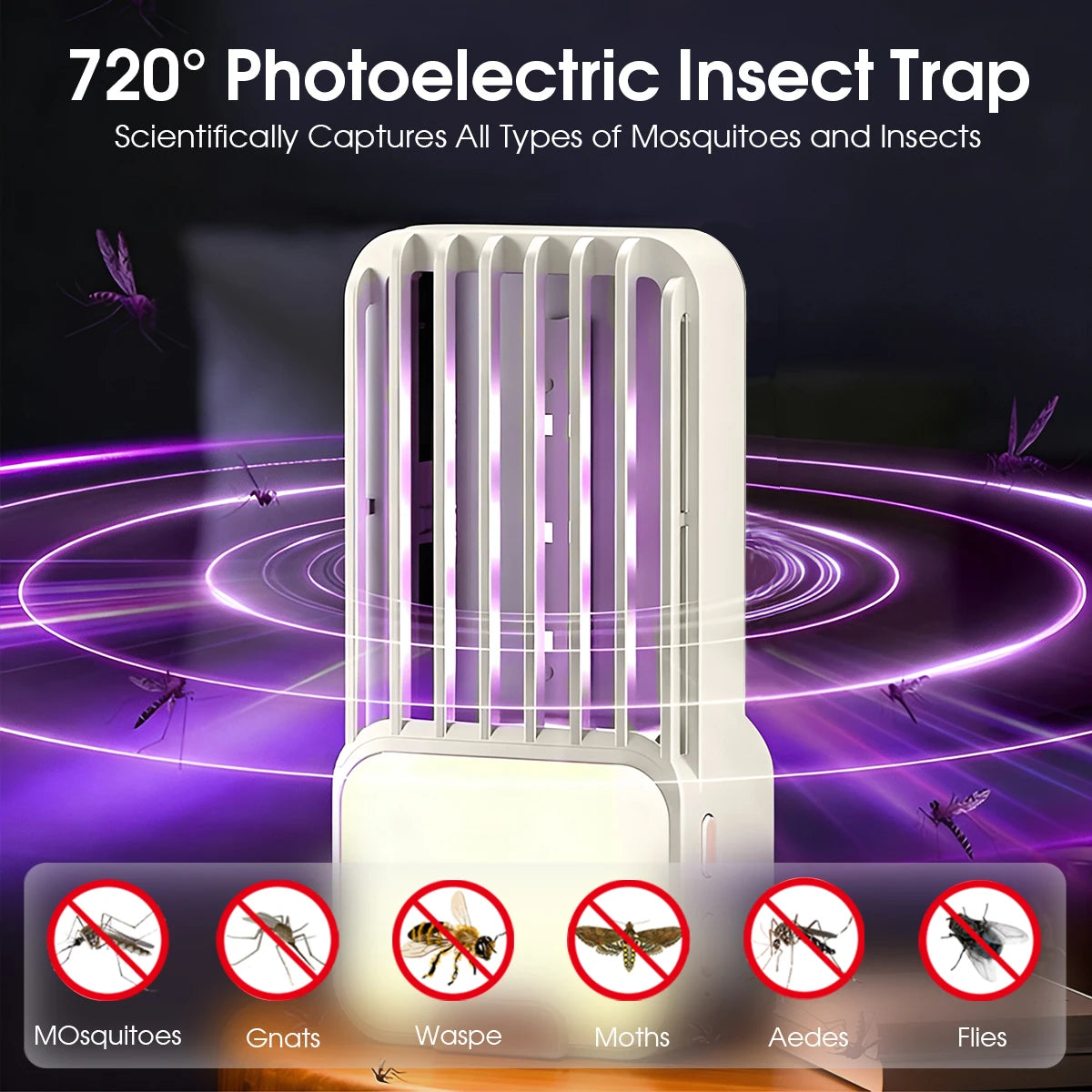 Electric Mosquito Trap USB 3 Adjustable Modes Plug-in Bug Zapper Night Light Indoor Pest Control for Bedroom Kitchen