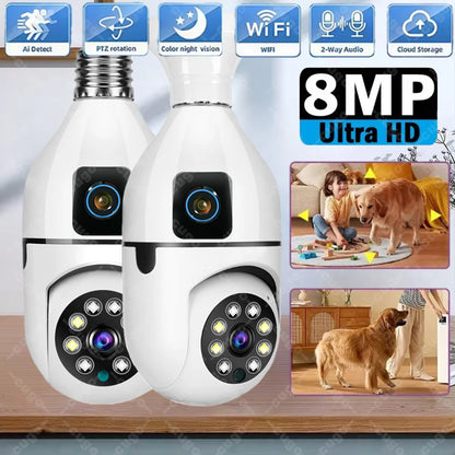 WiFi IP Camera E27 Bulb Cam 8MP Wireless Baby Monitor AI Tracking Security Video Surveillance Pet Cameras 5MP SmartLife Indoor
