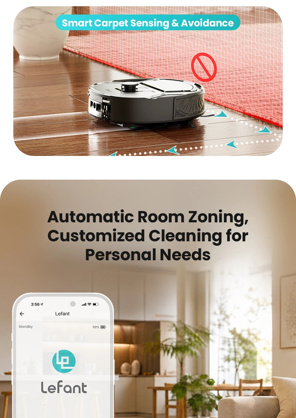 Lefant M265 Robot Vacuum Cleaner with Mapping, 20000Pa, Self-Cleaning Roller, Clean Water Wash, Laser dToF, Avoid PSD, Anti-Tangle, Compact, WiFi 2.4G/5G/Alexa/APP