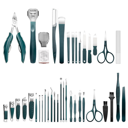 40Pcs Manicure Set Nail Clippers Kit Cuticle Scissors Stainless Steel Foot Care Tools with Leather Case Foot Rasps Callus Shaver