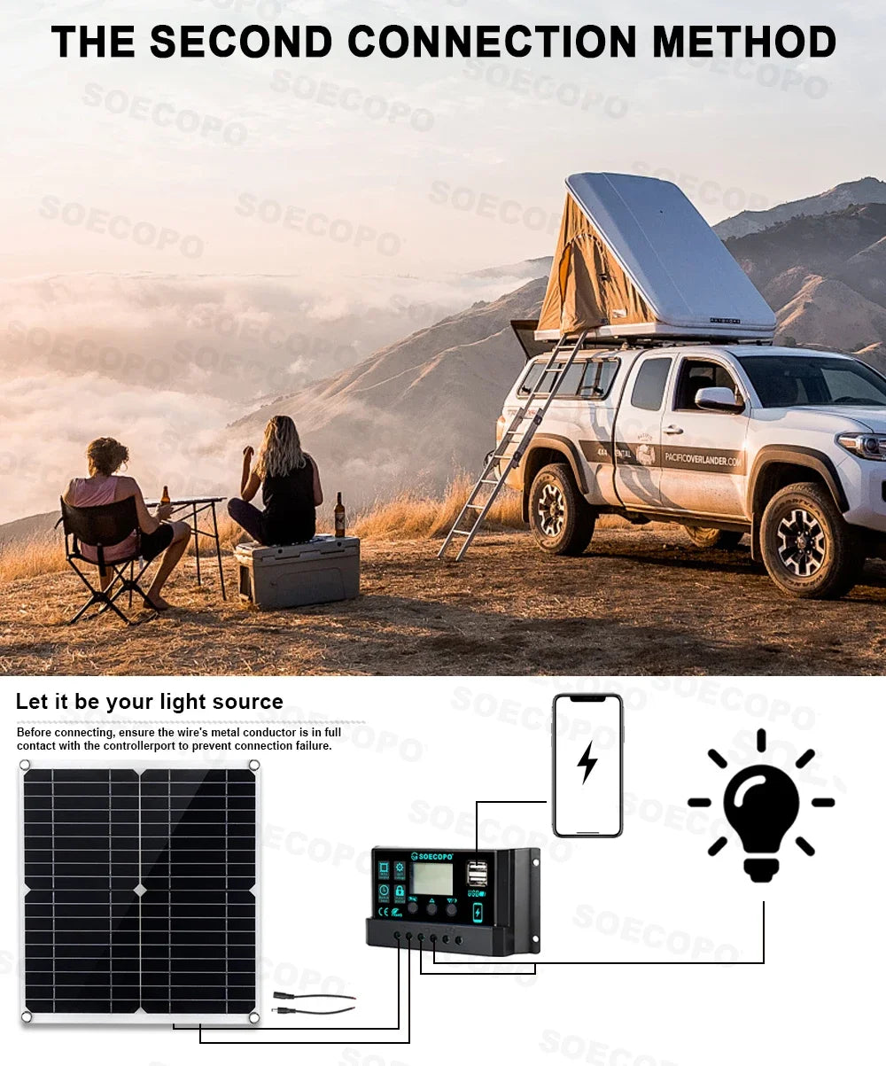 SOECOPO Komplett Off-Grid Solcellskit 7000W Peak – Flexibel Panel + 750W Inverter + LCD-regulator 12V till 220V, EU-lager Polen