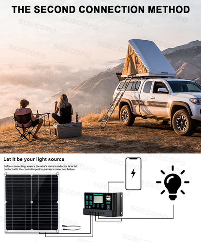 SOECOPO Komplett Off-Grid Solcellskit 7000W Peak – Flexibel Panel + 750W Inverter + LCD-regulator 12V till 220V, EU-lager Polen