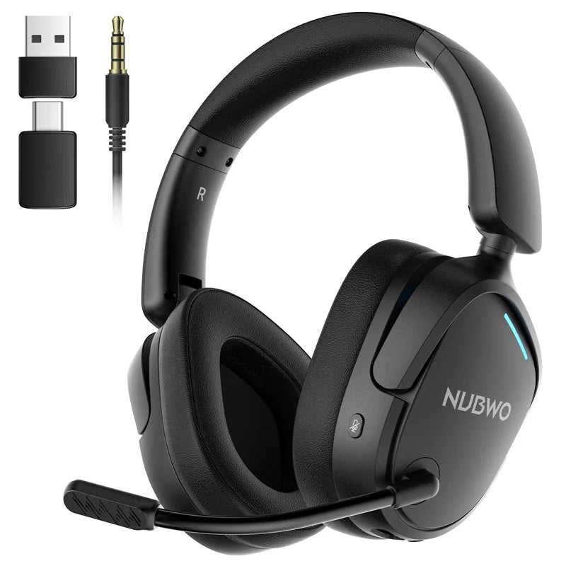 NUBWO HG04 Trådlöst Gaming Headset – Dubbel 2.4GHz & Bluetooth 5.3 80h Batteritid 3 EQ-lägen Riktad Mikrofon PS5 PC Xbox Switch