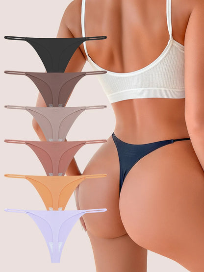 6PCS Seamless Thong Women Invisible Thin Strap Low Waist High Stretch Flexibility Panties Sexy Underwear Ladies Briefs T-back