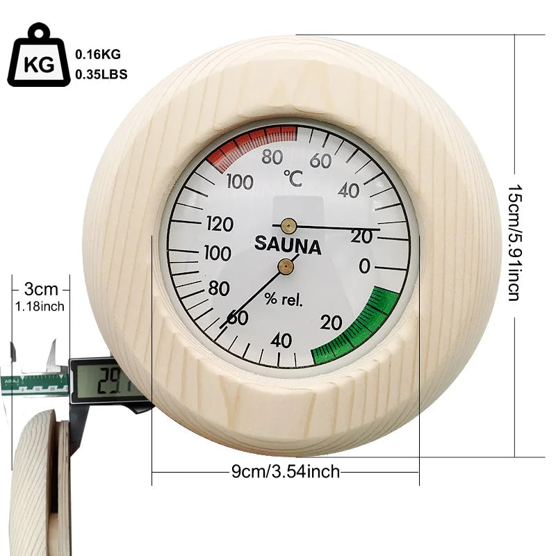 Bastutermometer & Hygrometer i Massivt Trä – Väggmonterad, 15×15 cm, 20–120°C