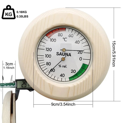 Bastutermometer & Hygrometer i Massivt Trä – Väggmonterad, 15×15 cm, 20–120°C