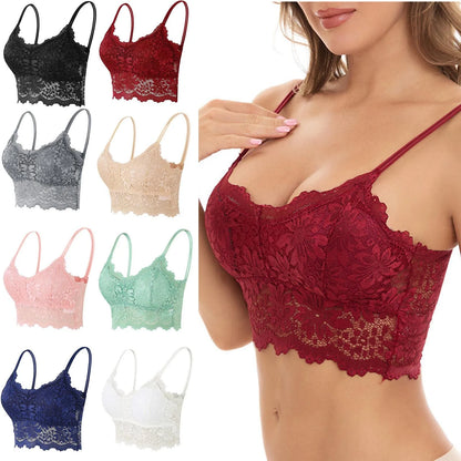 Sexy Strapless Floral Lace Bra For Women Plus Size Comfort Wireless Bras Padded Top Bra For Women High Elastic No Steel Ring Bra