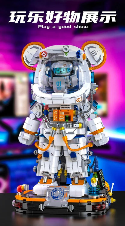 Rymdbjörn byggsats – astronautfigur i små byggklossar, storlek M
