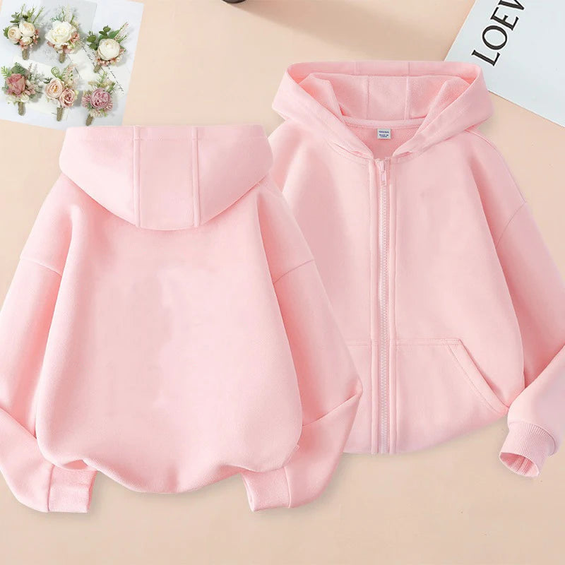 New Solid Color Children's Fashion Kids Boy Hoodies Zip Up Spring Autumn Girls Casual Zipper Sweatshirt Kids Hoodies Sweatshirt