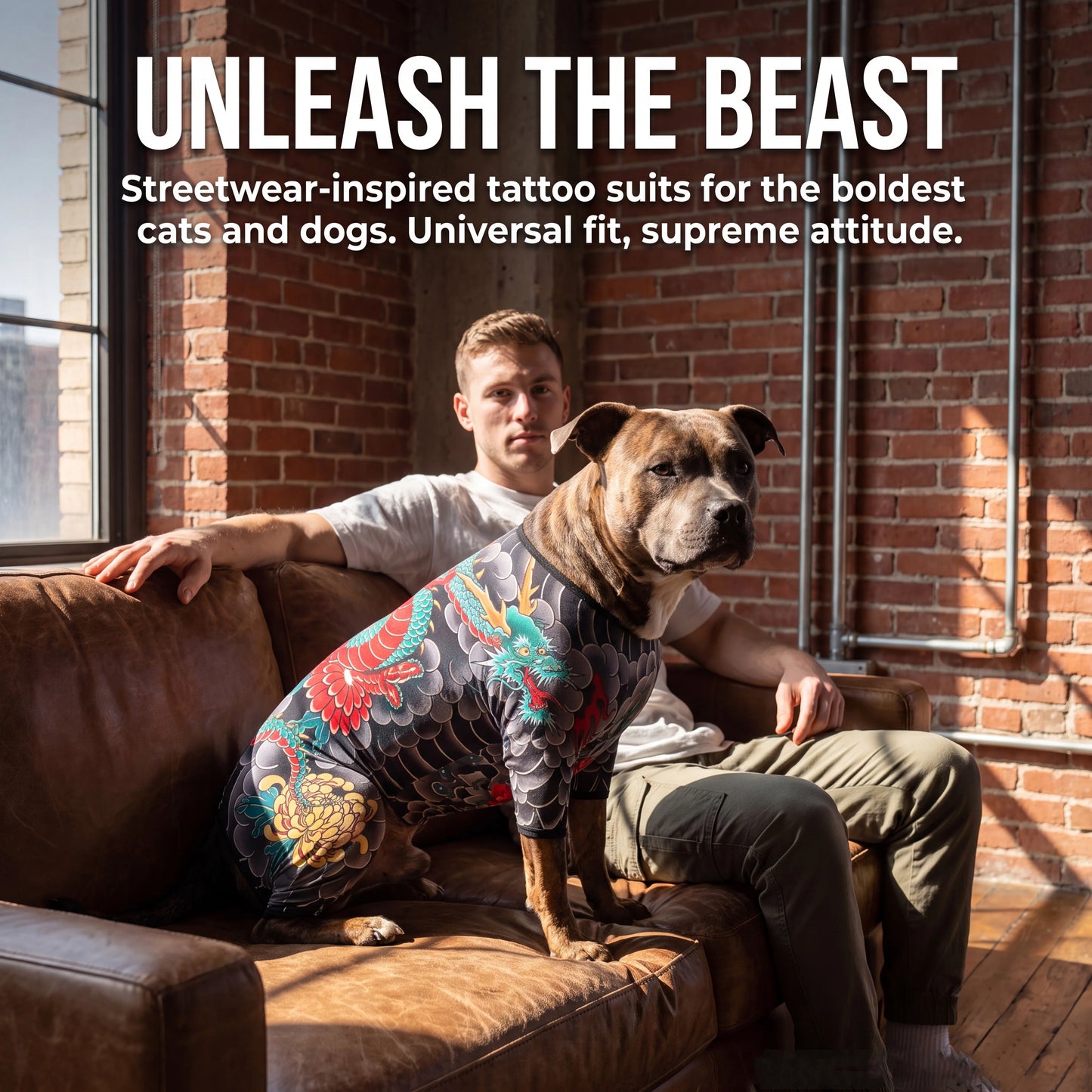 Streetwear Pet Tattoo Suit 4-Way Stretch Full Body Clothes S-10XL Comfortable Dog Cat Costume for Small to Large Pets