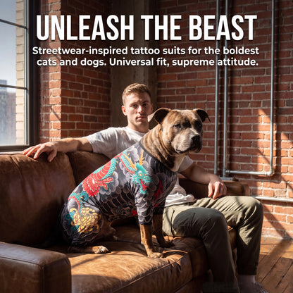 Streetwear Pet Tattoo Suit 4-Way Stretch Full Body Clothes S-10XL Comfortable Dog Cat Costume for Small to Large Pets