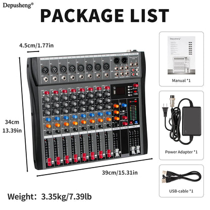 6/8/12/16 Channel Depusheng Audio Mixer Professional  Sound Board DJ Mixing Console System Interface USB MP3 Input Bluetooth 48V