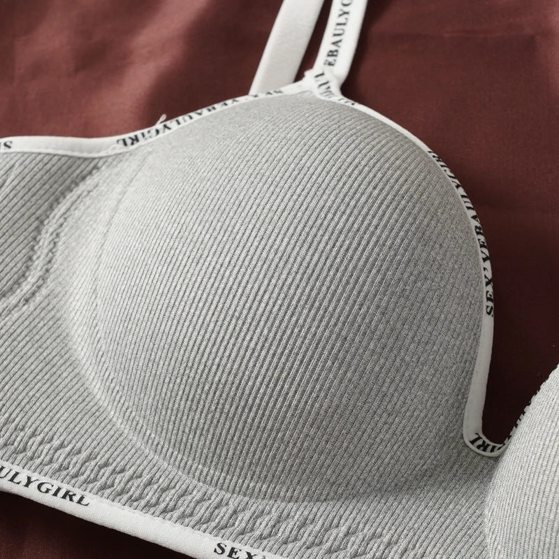 Women's Sexy Push Up Rib Bras Letter Print Small Bust Bra Black Gray Simple Casual Underwear