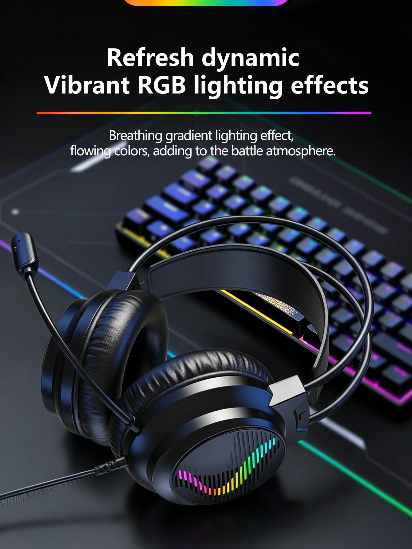 AKKHOO Gaming Headset 3,5mm RGB – 360° Roterbar Mikrofon Minnesskum CE/RoHS Internetcafé Gaming Svart Vit