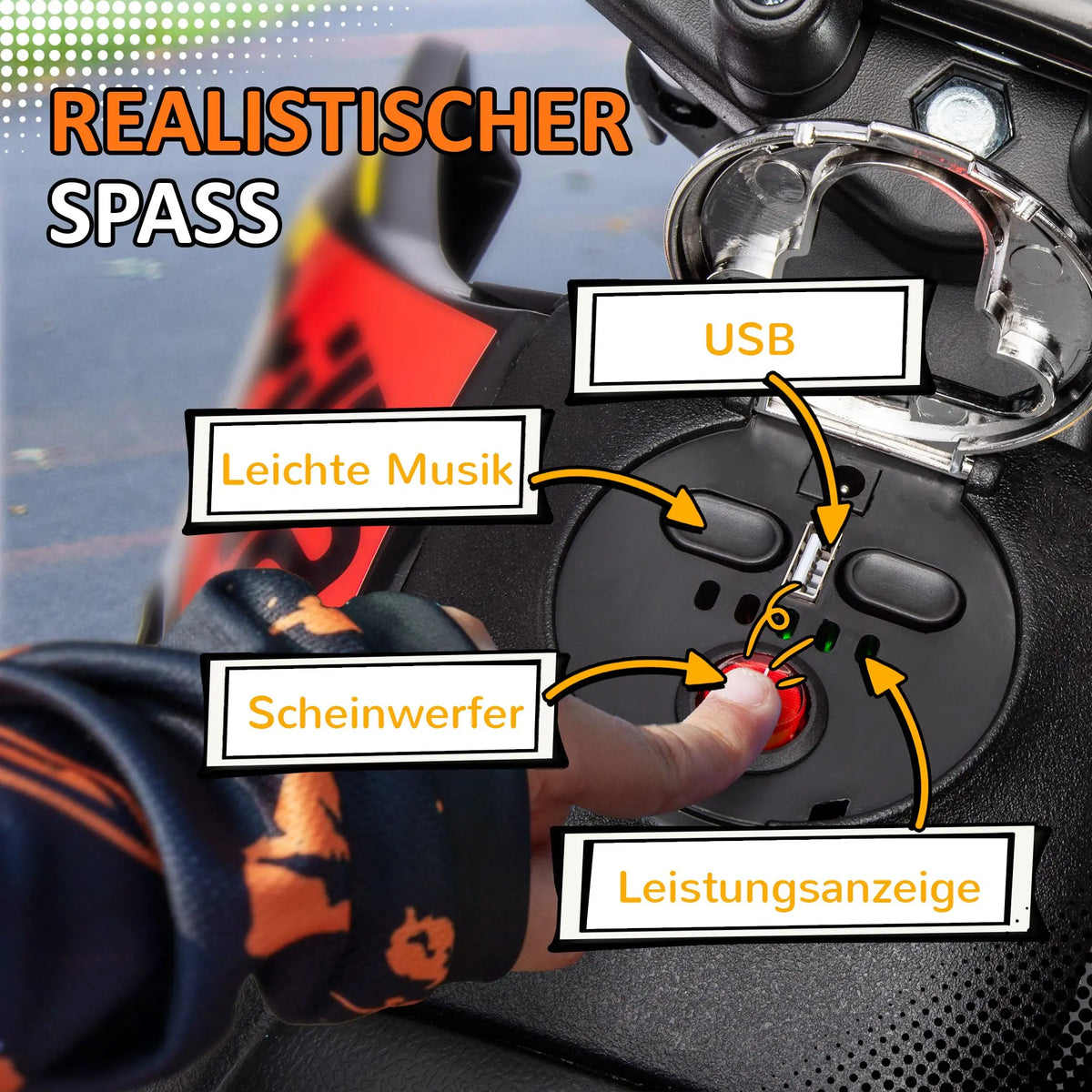 Elmotorcykel för barn 12 V med stödhjul, LED-ljus och USB
