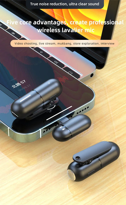 Wireless Mini Lavalier Microphone Live Broadcast Gaming Recording Interview Vlog Professional Microphone for iPhone iPad Android