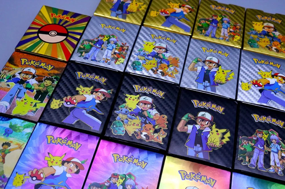 •55 pcs Pokemon Metal Gold Black Vmax GX Card Box Mewtwo Charizard Pikachu Rare Collection Battle Trainer Children Toys Gift