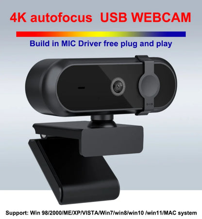 4K 2K Autofoucs Microphone Webcam 30fps Full HD for Gamer Live Video Calling Online Meeting Driver Free USB Plug Privacy Cover