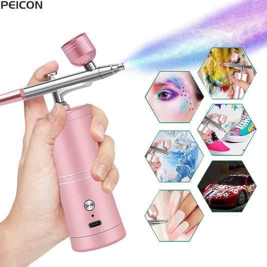 Trådlös Airbrush med Kompressor – 0,3mm Dubbel-action, Laddningsbar, för Konst, Naglar & Modeller