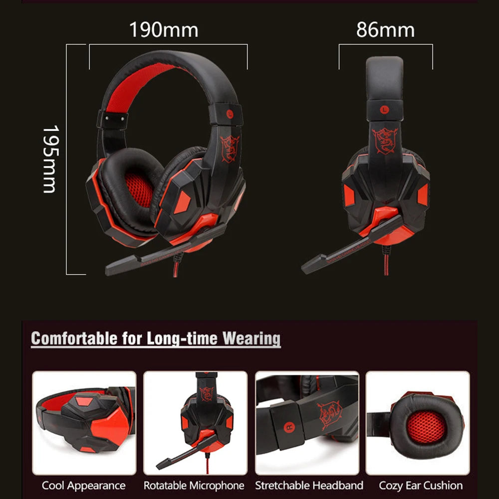 Mrgabwte Gaming Headset 3,5mm Over-Ear – 40mm 120° Justerbar Mikrofon 1,8m Kabel PS4 PS5 Xbox PC Smartphone Röd Svart Vit