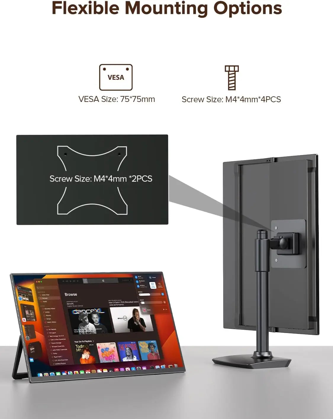 13.3 Inch 2K QHD Portable Monitor, 400 Nits, 100% SRGB, 16:10 Aspect Ratio, Built-in Speakers, VESA Mountable, Integrated Hidden
