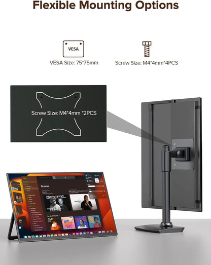13.3 Inch 2K QHD Portable Monitor, 400 Nits, 100% SRGB, 16:10 Aspect Ratio, Built-in Speakers, VESA Mountable, Integrated Hidden