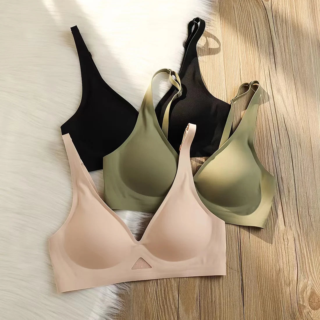 Women's Seamless Bra Push-Up Bralette With Pads U-Shape Back Non-wire Underwear Mesh Splice Breathable V-Neck Sexy Lingerie S-XL