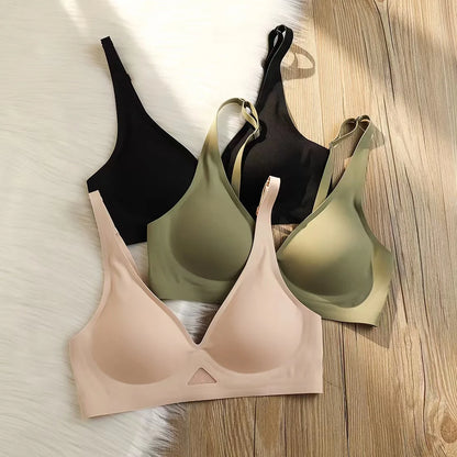Women's Seamless Bra Push-Up Bralette With Pads U-Shape Back Non-wire Underwear Mesh Splice Breathable V-Neck Sexy Lingerie S-XL